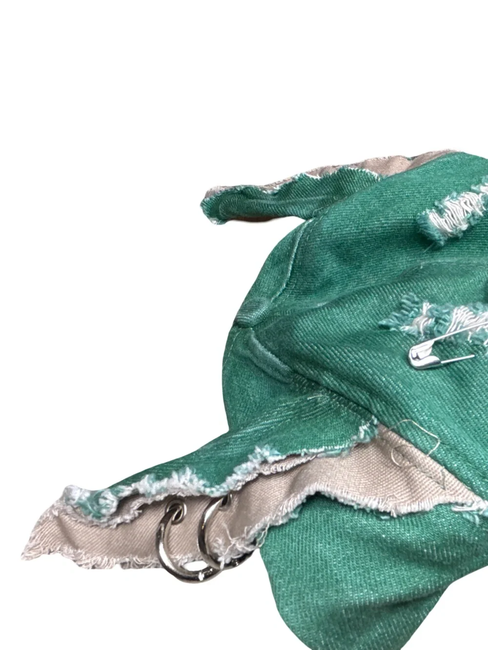 Distressed Cat Ear Baseball Cap Green Grunge Punk Y2K Adjustable